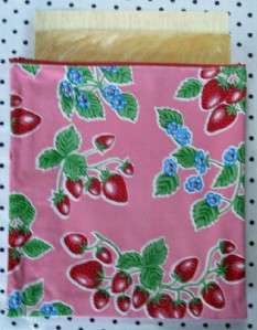 PINK STRAWBERRY OILCLOTH PROJECT POUCH SCRAPBOOK QUILT KNIT CRAFT 