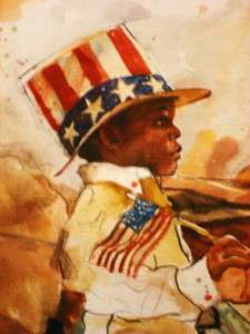LESTER B. LEE WATERCOLOR FOURTH OF JULY PARADE c1990s  