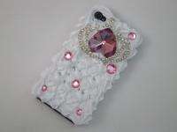 3D Cute Cake Bling Pink Crown Crystal Case Cover for iPhone 4 4S Black 