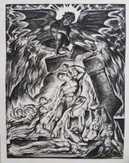 William BLAKE  BIBLE  Satan   GRAVURE ORIGINALE SIGNEE # 1906 
