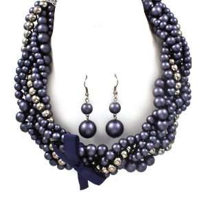 Necklace and Earring SET / Pearl / Chunky / Metal Casting / Interlaced 