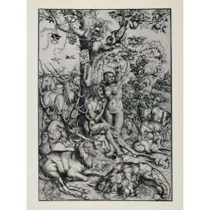  1967 Print Adam Eve Apple Tree Serpent Cranach Woodcut 