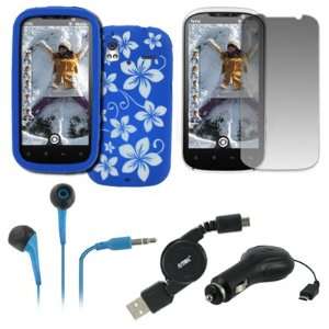   Earbud Headphones (Blue) + Screen Protector + Retractable Car Charger