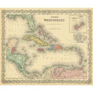    Colton 1881 Antique Map of the West Indies