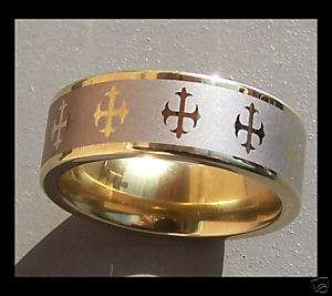 New 8mm Tungsten Mens Cross Gold color Ring Size 8 15  