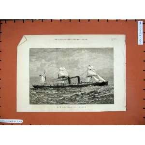  1881 New Cunard Sailing Steam Ship Servia Fine Art Sea 
