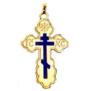 Three Barred Christian Orthodox Cross with Blue Enamel 