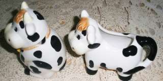   Vintage Black & White Porcelain Cow Creamer & Sugar Set Harvest Gifts