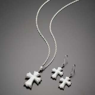 Ceramic White Gold Cross Silver Hooks Dangle Earrings  