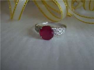 10K WG Solitaire African Ruby and Diamonds Ring, Sz 7  