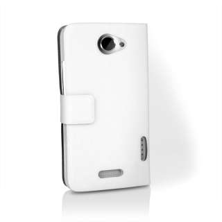 White Stylish Wallet Flip Case Cover for HTC ONEX One X + Screen 