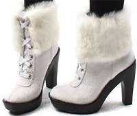 Womens Shoes Runway Rabbit Fur Platforms Race up boots  