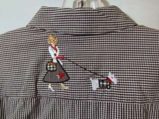 Bechamel Blouse Top Women PS, Black/White checked w/ dogs & dog 
