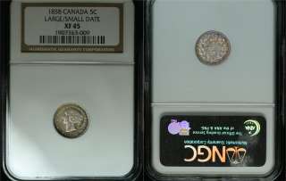 1858 CANADA SILVER 5 CENTS ~ RARE LARGE DATE OVER SMALL DATE ~ NGC 