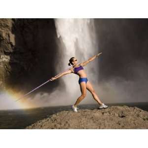 Young Woman Throwing a Javelin, Snoqualmie Falls, Washington State 