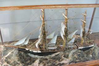   Wooden Sailing Ship Model 3 Masted Schooner Barque Diorama  