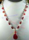 8mm White Akoya Cultured Pearl Red Ruby Necklace  