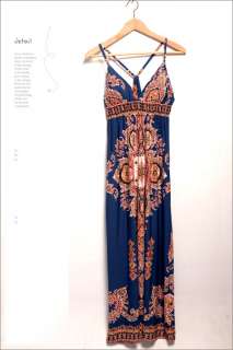Exotic Totem Women V neck Thin Strap Long Maxi Dresses  