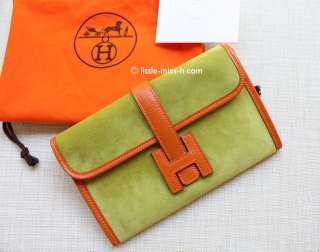 HERMES Clutch Jige Mini Vert Anis Potiron Suede/Chevre  