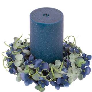 This set of 8 artificial hydrangea pillar candles rings make a 