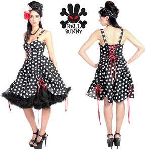 Hell Bunny Black White Polka Dot Skippy Rockabilly Pin Up Womens Dress 