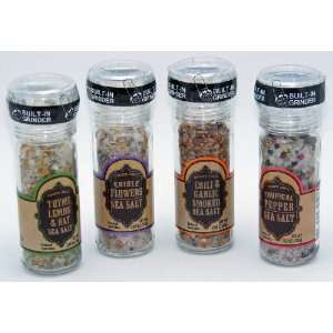 Trader Joes Set of 4 Sea Salts with Built In Grinders Chili & Garlic 