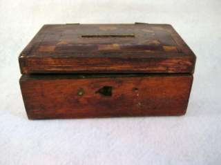 Antique Folk Art Tramp Money Box Inlaid lid  