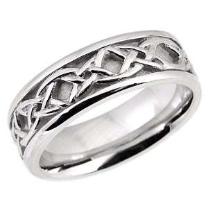   14K. White Gold Celtic Knot Design Comfort Fit Wedding Band Jewelry