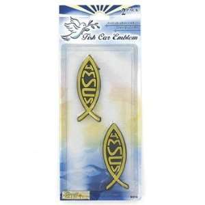  Auto Emblem Jesus Fish Gold 2 Pack 