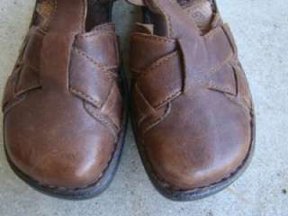 BORN Wedge Clogs Shoes BROWN Leather Size 9 40.5 NICE  