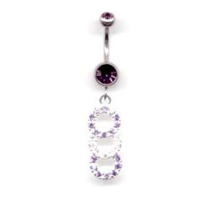   Double Jeweled Navel Bar with Circle Link Pendant in Amethyst Jewelry
