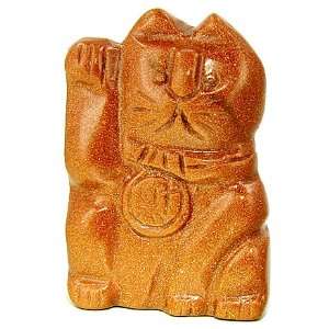  Talisman Good Luck Goldstone Lucky Cat Gemstone Carving 