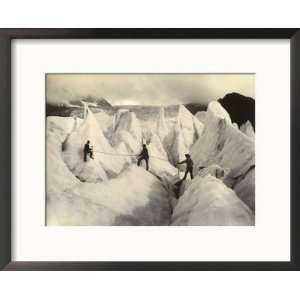 Three Alpinists on the Serac of the Low Part of Bossons Glacier Framed 
