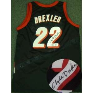  Clyde Drexler Signed Trailblazers Black Jersey Sports 