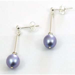  Sterling Silver Purple Pearl Drop Earrings By TOC Jakob 