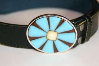   turquoise/Brown Buckle with Leather Belt by 8 Petals Wearable Art