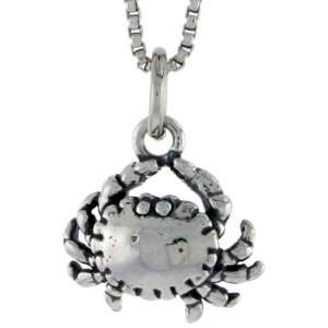 925 Sterling Silver Crab Pendant (w/ 18 Silver Chain), 1/2 inch (13mm 