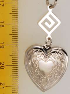 WBM heart shaped locket, engraved, Greek key accent  