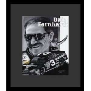  Dale Earnhardt (Face & Car, B&W) Sports White Wood Mounted 