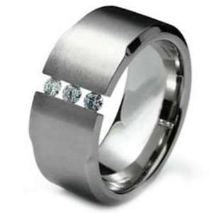   Stainless Steel Ring with Three CZs in Tension Setting Jewelry