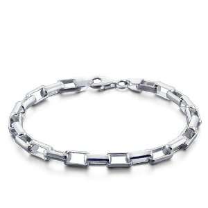    Elongated Box Link Sterling Silver Mens Link Bracelet Jewelry