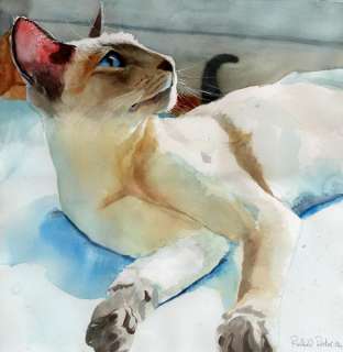 Print of Siamese Cat Watercolor Art Painting  