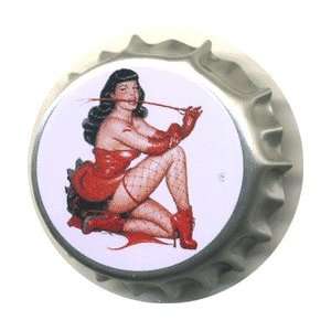 Bettie Page Pin Up Centerfold Girl Bottle Cap Button
