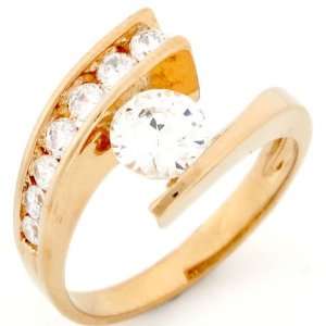  10k Gold Sparkly CZ Channel Set Bypass Engagement Ring 