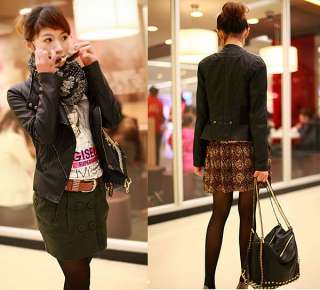 Fashion Trendy Korean Women Charming Zip PU Leather Slim Jacket Coat 
