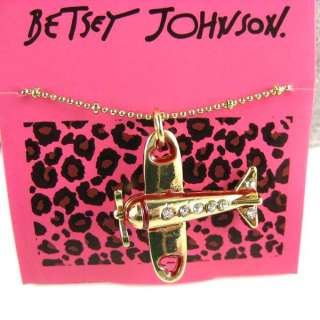 New Betsey Johnson Cute Crystal Airplane Necklace 242  
