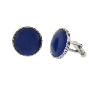  Stainless Steel Blue Stone Circle Cufflinks Jewelry