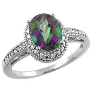  Sterling Silver Vintage Style Oval Mystic Topaz Stone Ring 