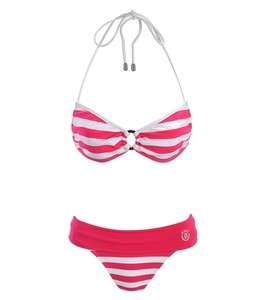 Aeropostale AEO logo PINK SPARKLE striped Halter top Bikini Swimsuit 