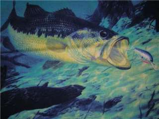 New Bass Fish Fishing Fabric Panel Wall Quilt Pillow  